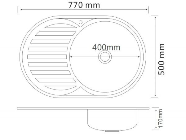 Мойка нерж. врезная овальная большая ЛЕВОЕ крыло, РМС, MD6-7750OVR(0,6), МАТОВАЯ, 770х500х170 мм