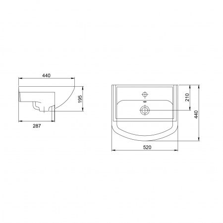 Умывальник мебельный "Акватон" с переливом, без комплекта, 1 отверстие, белый