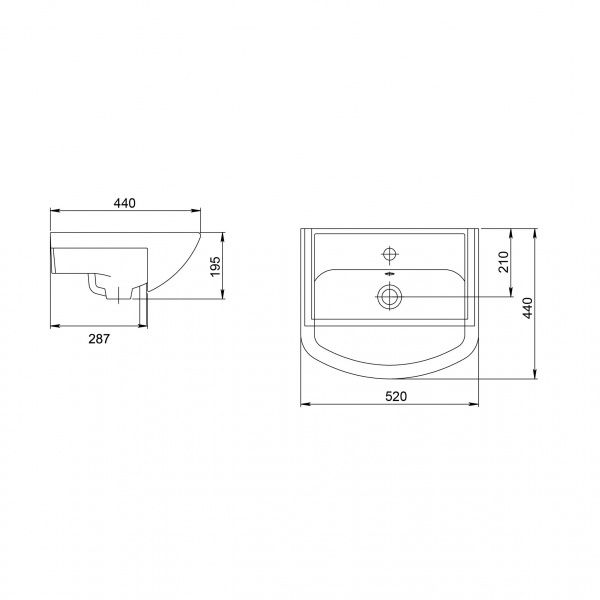 Умывальник мебельный "Акватон" с переливом, без комплекта, 1 отверстие, белый