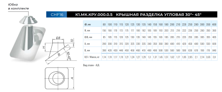 Крышная разделка угловая 30-45°, нерж. Ф 110 мм. (430/0,5 мм.)