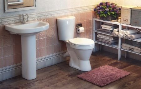 Унитаз "Элегант", коричневый декор, 1кноп.,косой вып.,нижн.подв., сиденье полипропилен