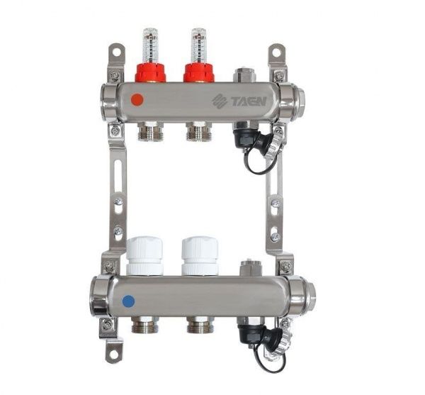 Коллекторная группа с расходомерами UC-2,   2 вых. (н/ж, авт.возд.+дренаж+кронштейны)