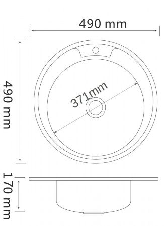 Мойка нерж.врезная курглая РМС, MD6-49(0,6), МАТОВАЯ, Большое отверстие/Сифон/Перелив, D490х170мм