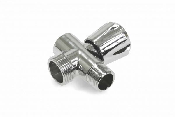 Кран для подключения приборов (проходной тройник с вентилем) 1/2"НРх3/4"НРх1/2"ВР (хром)