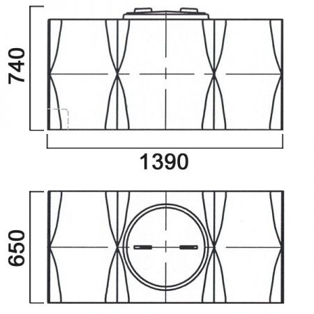 Емкость ПЭ прямоугольная для воды 500л (Т500ГФК23) горизонтальная