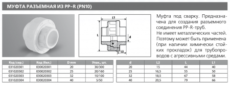 Муфта разъемная PPRС 25 (бел.) Tebo (20/160)
