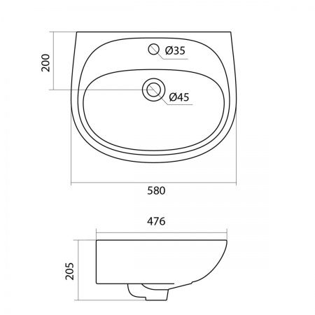 Умывальник "Анимо-60" пьедестал, с переливом, без комплекта, 1 отверстие, белый