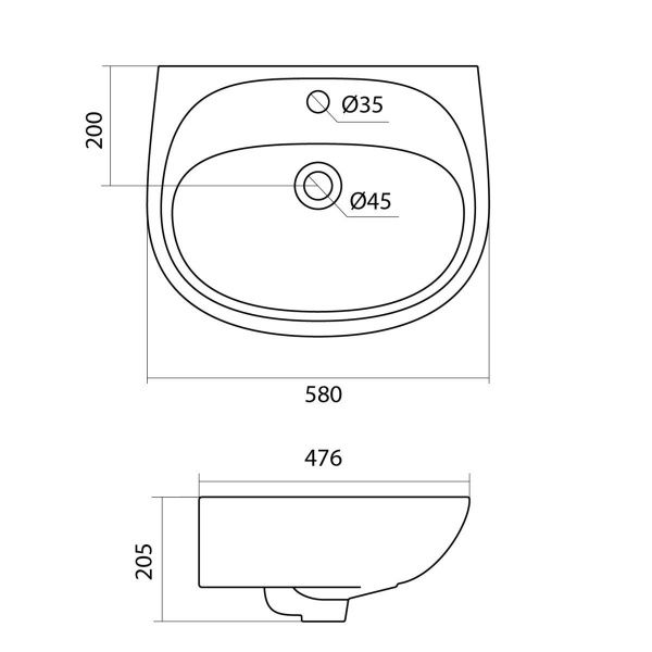 Умывальник "Анимо-60" с переливом, без комплекта, 1 отверстие, белый