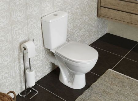 Унитаз "Соло Люкс", белый, 2кноп.,прямой вып.,нижн.подв., сиденье полипропилен, микролифт