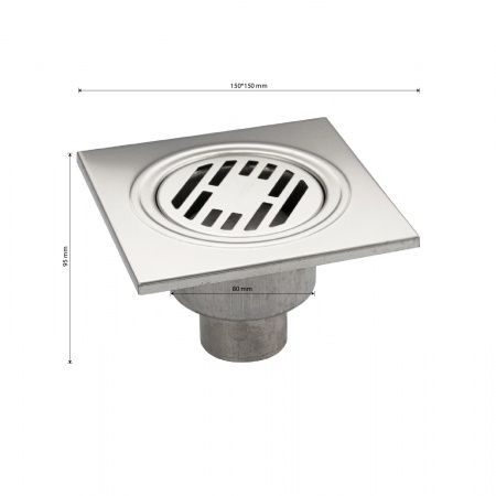 Трап из нежарвеющей стали квадратный 15х15см с вертикальным (прямым) выпуском Ф50 мм САНАКС