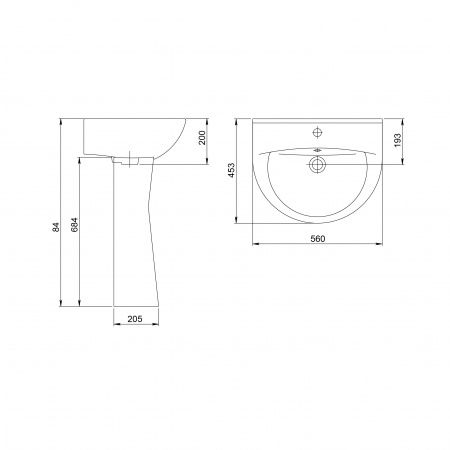 Умывальник "Виктория" с переливом, без комплекта, 1 отверстие, белый