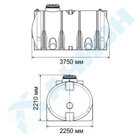 Емкость ПЭ горизонтальная цилиндрическая 11000 (МН11000_2РК2_Пр) синяя