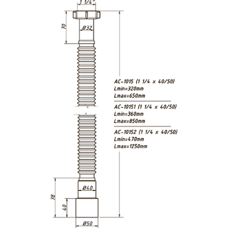 Гибкая труба 1 1/4" х 40/50 (максимальная длина 1250мм)