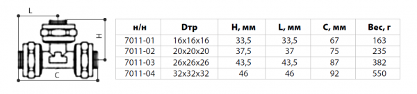 Тройник соединительный 32х32х32 покрытие никель (металлопластик)