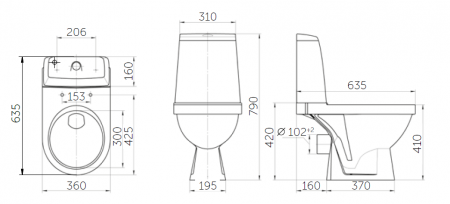 Унитаз "Браво", белый, 2кноп.,прямой вып.,нижн.подв., сиденье полипропилен