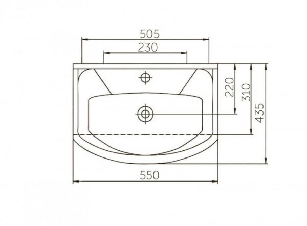 Умывальник мебельный "Элеганс 550" с переливом, без комплекта, 1 отверстие, белый