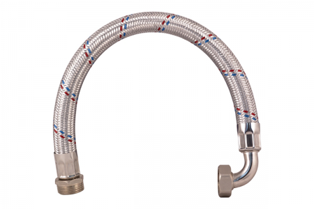 Подводка (шланг) с металлооплеткой 1", Г/Ш, УГЛОВОЙ, 50см