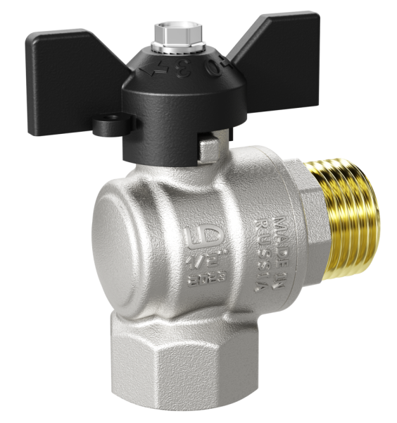 Кран шаровой, угловой LD Pride Ду 25 муфта/резьба (никель) бабочка