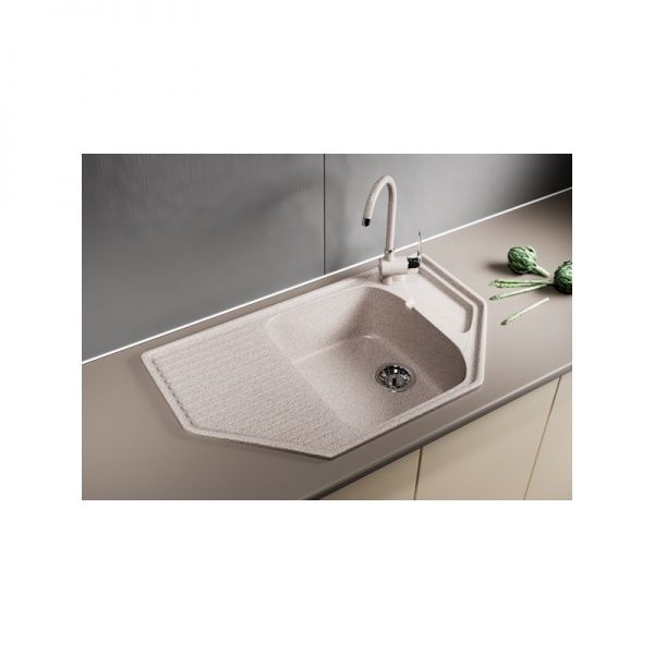 Мойка ML-GM24 угловая с крылом, песочная, иск.мрамор 780х485х170мм (302)
