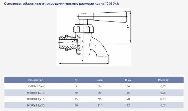 Кран латунный, пробко-спускной 10б8бк1 Ду 6