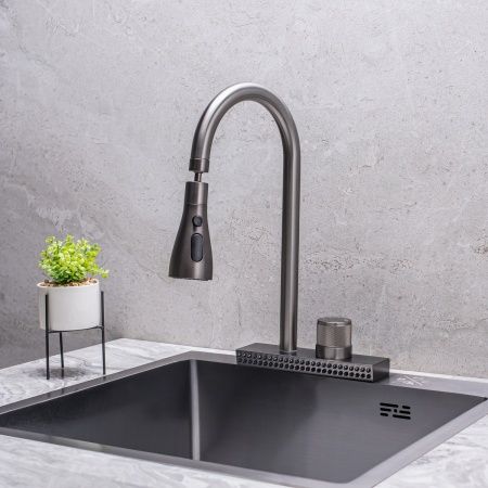 Смеситель РМС для кухни одноручный, гайка, нерж.сталь, SUS130PVD-017F-2 (графит)