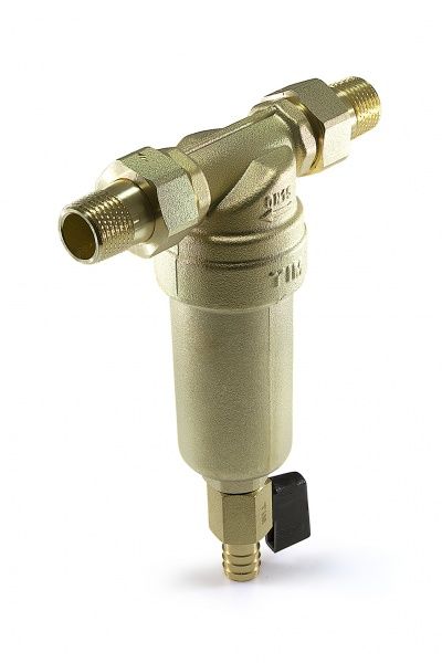 Фильтр промывной без манометра. 1/2" (металлическая колба, кран 3/8"+ штуцер, американки)
