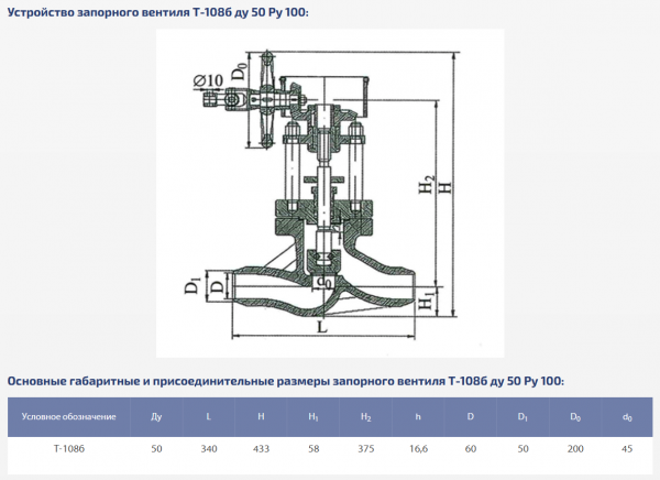 Вентиль Т-108б Ду 50