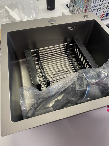 Набор 3 в 1 (Мойка врезная+корзина+дозатор), РМС, MR-5050BL,500х500х200 мм, черная/матовая