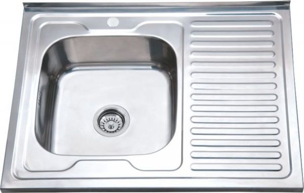 Мойка нержавеющая накладна 60х80 (0,6мм) выпуск 3 1/2",  глубина 17см Правое крыло