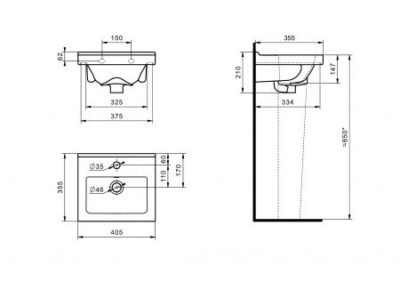 Умывальник "Визит-40" с переливом, без комплекта, 1 отверстие, белый