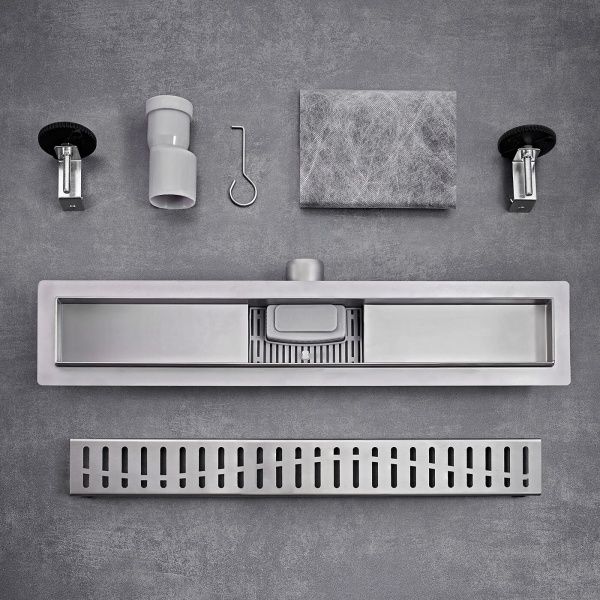 Линейный трап 80х7см, из нерж. стали с горизонтальным выпуском, гидро+сухая защита от запаха, ТЛ-03
