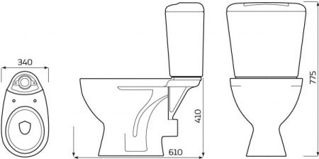 Унитаз "Универсал NEW 90" с бачком, белый, 2 кн.арм., косой выпуск, нижн.подв., сид. полипропилен