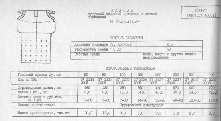 Клапан приемный 16ч42р (ГЛ 46001) Ду 50, Ру-2.5,  (с сеткой, фланцевый)