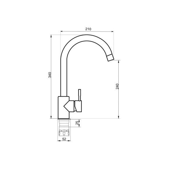 Смеситель РМС для кухни одноручный, гайка, черный, нерж.сталь, SUS124BL-017F