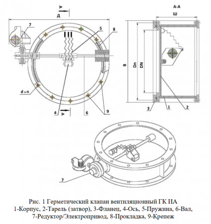 Клапан (затвор) стальной герметичный ИА 01010 Ду 400 Р-0.05, вентиляционный, фланцевый, с редуктором