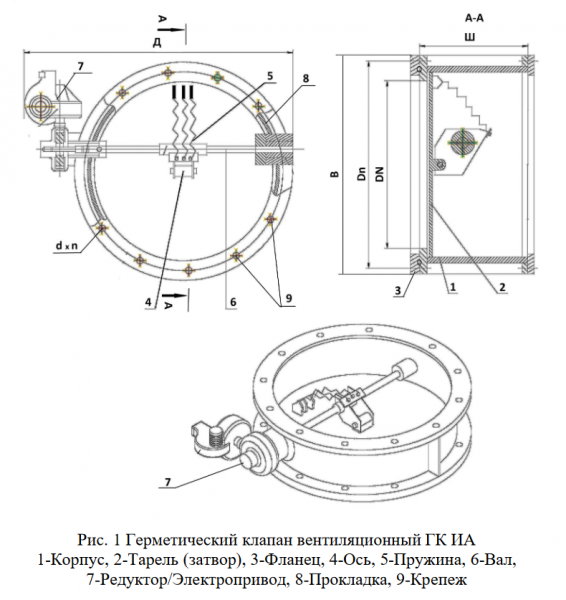 Клапан (затвор) стальной герметичный ИА 01010 Ду 400 Р-0.05, вентиляционный, фланцевый, с редуктором