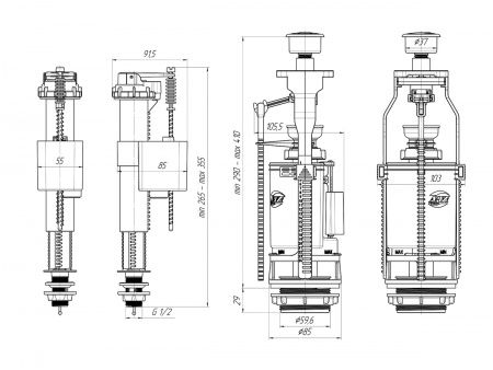 Арматура к унитазу, нижняя подводка, 2 кнопки, пластик/хром