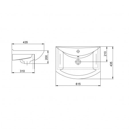 Умывальник мебельный "Грация" с переливом, без комплекта, 1 отверстие, белый