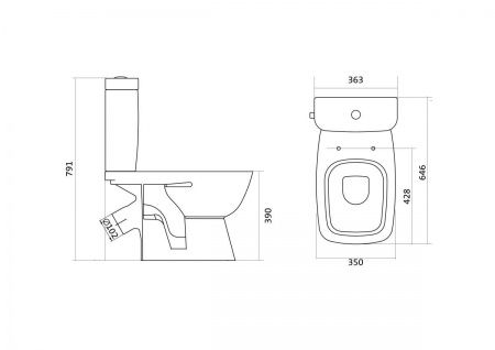 Унитаз Нео Лайт с бачком, белый, 2 х кн.арм., косой выпуск, нижн.подв., сиденье дюропласт, микролифт