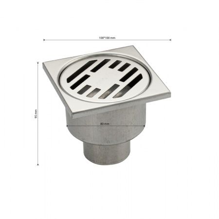 Трап из нежарвеющей стали квадратный 10х10см с вертикальным (прямым) выпуском Ф50 мм САНАКС