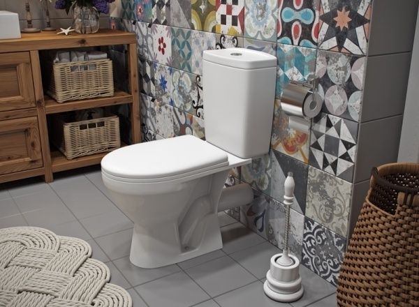 Унитаз "Рио", коричневый декор, 2кноп.,прямой вып.,нижн.подв., сиденье полипропилен