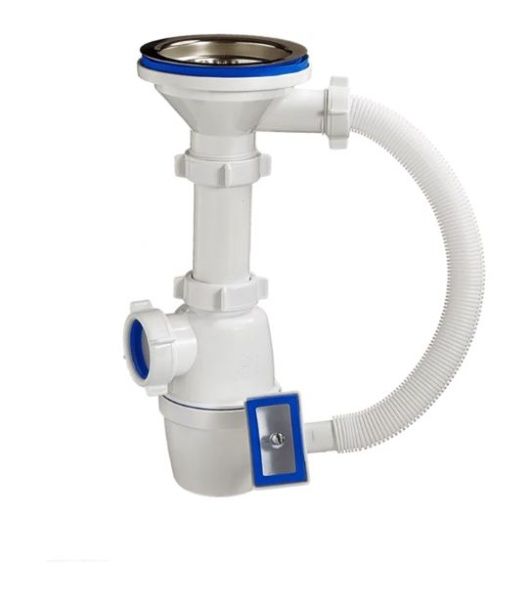 Сифон бутылочный, нерж. сетка 3 1/2х40 перелив КВАДРАТ (без гибкой трубы)