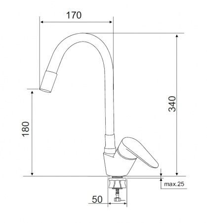 Смеситель РМС для кухни одноручныйгайка,  нерж+серый, нерж.сталь, SUS126GY-016F