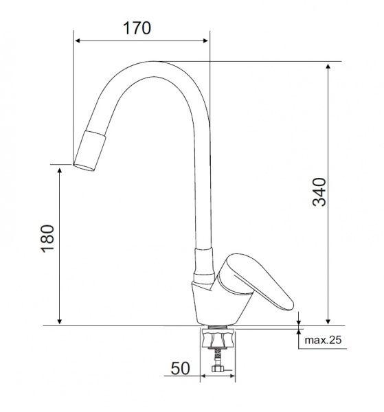 Смеситель РМС для кухни одноручныйгайка,  нерж+серый, нерж.сталь, SUS126W-016F