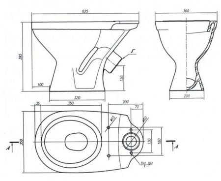 Унитаз "Комфорт Эконом" ЦОП, с бачком, белый, шток, косой выпуск, бок.подв., сиденье полипропилен