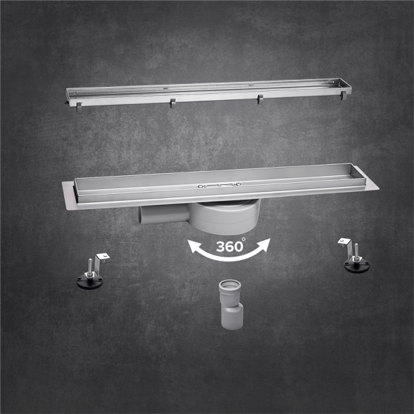 Линейный трап 80х7см, из нерж. стали с горизонтальным выпуском, гидро+сухая защита от запаха, ТЛ-02