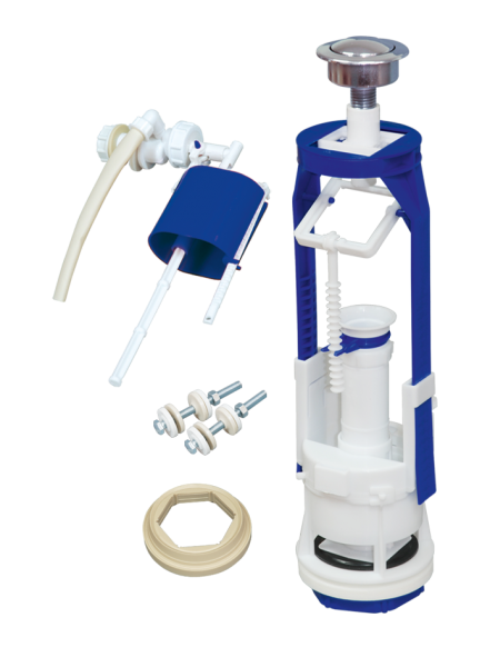 Арматура к унитазу, боковая подводка, 1 кнопка, пластик/хром