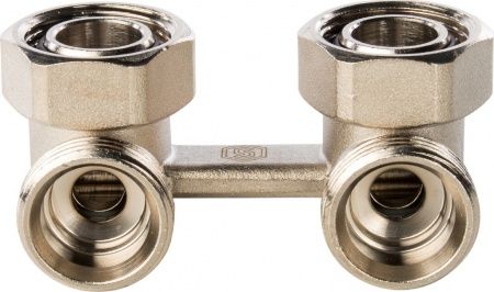 Узел нижнего подключения стальных радиаторов, угловой Евроконус 3/4"х Накидная гайка 3/4" с кранами