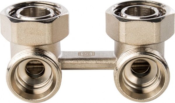 Узел нижнего подключения стальных радиаторов, угловой Евроконус 3/4"х Накидная гайка 3/4" с кранами