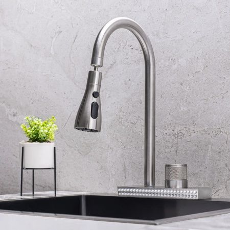 Смеситель РМС для кухни одноручный, гайка, нерж.сталь, SUS130-017F-2